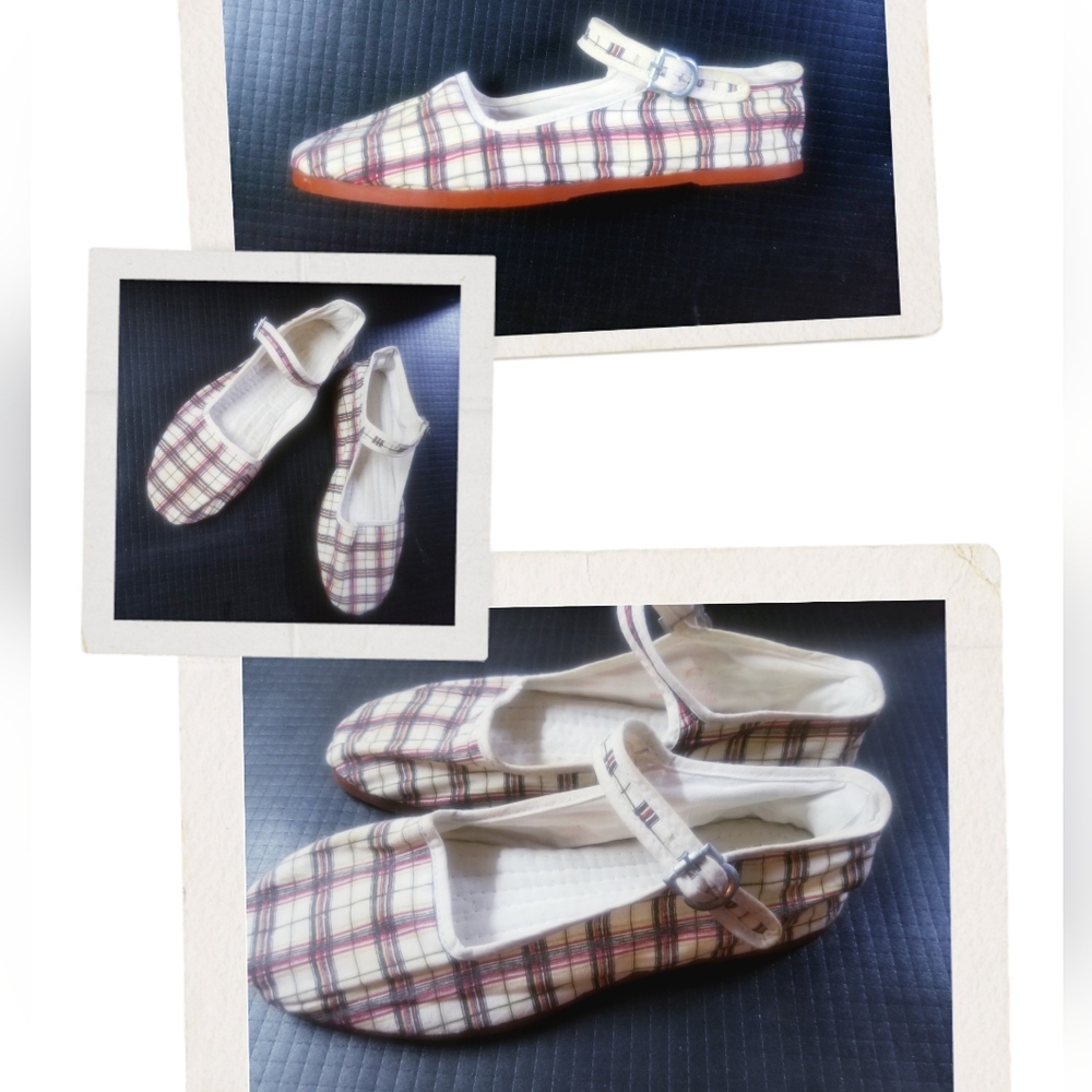 Plaid white Maryjanes / Flats size 6